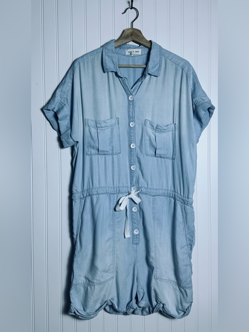 Cloth & Stone Anthropologie Sz S Relaxed Chambray Utility Romper Drawstring - Picture 4 of 10